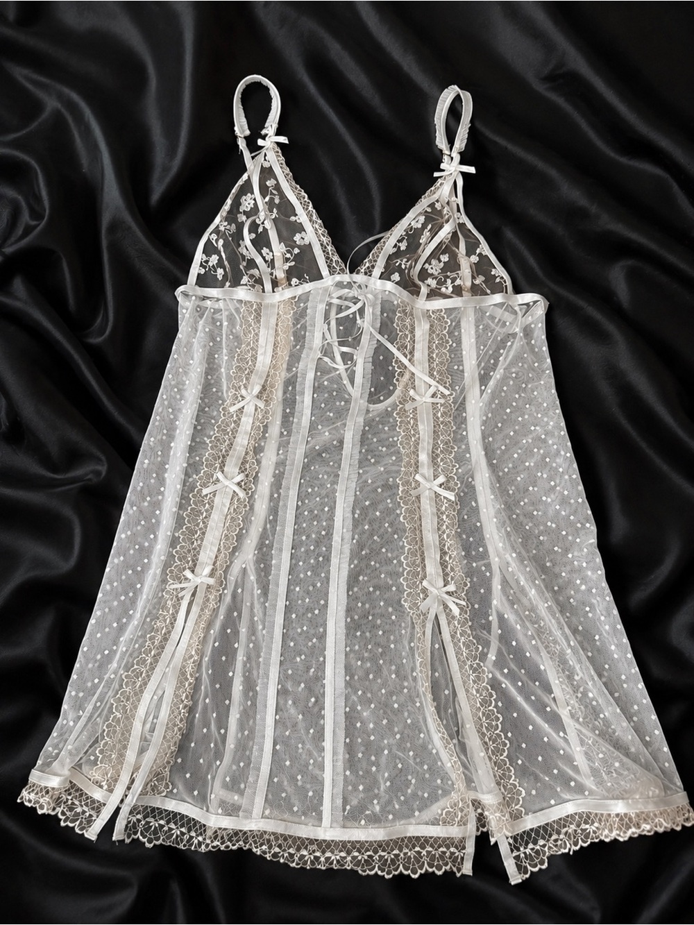 Honey Birdette White Sheer Polka Dot Lace Babydoll Chemise